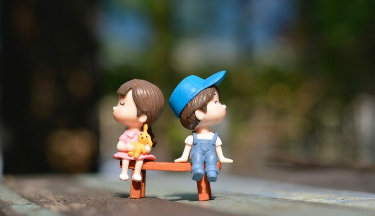 Adorable couple sitting on bench