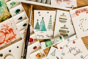 Christmas cards and paints